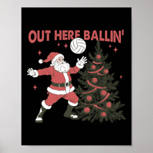 Poster Ici Lling Santa jouant au volleyll sapin de Noël T