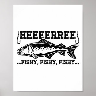 Poster Ici Poisson Drôle Pêcheur Hommes Papa B Amateur De