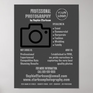 Poster Icône de caméra noire, photographe, location de ph