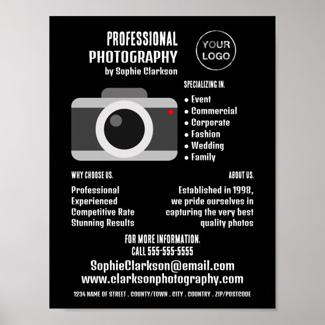 Poster Icône de caméra, photographe, location de photogra (Devant)
