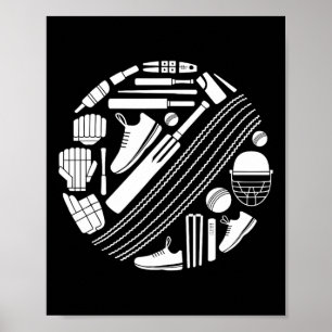 Poster Icône d'équipement de cricket silhouette de joueur