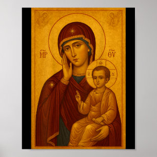 Poster Icône orthodoxe de la Théotokos et de l'enfant Jés