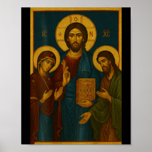 Poster Icône orthodoxe du Christ, de la Theotokos et de J