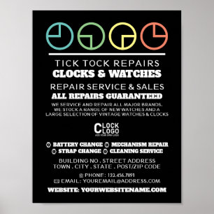 Poster Icônes de cadran d'horloge, publicité d'horloger