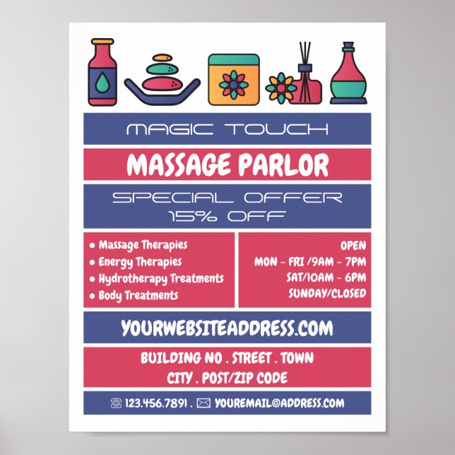 Poster Icônes De Massage, Massage Thérapie, Parlon De Mas (Devant)