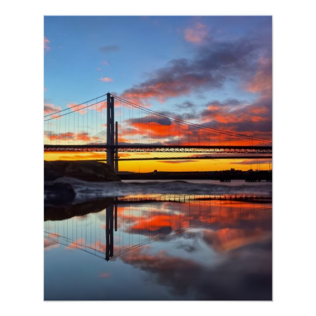 Poster Iconic Forth Bridges Sunset Reflection Art Print  (Devant)