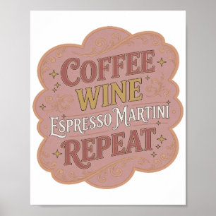 Poster Iconique Or CAFÉ VIN MARTINI EXPRESSO RÉPÉTER