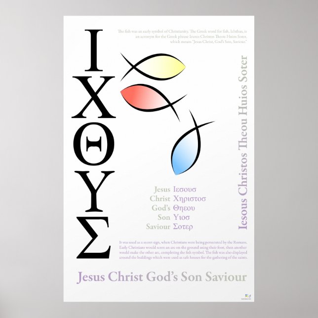 Poster Icthus Poisson Symbole Anglais Orthographe (Devant)