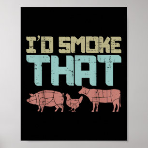 Poster Id Fumée Porc Boeuf De Poulet Bbq Amusant Barbecue