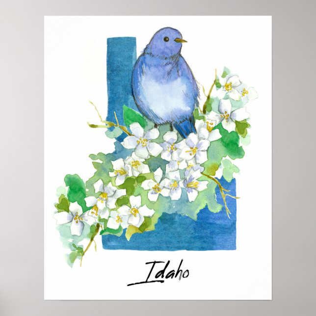 Poster Idaho State Shape Mountain Bluebird Syringa  (Devant)