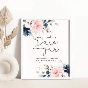 Poster Idées de soirée en amoureux rose floral et marine.