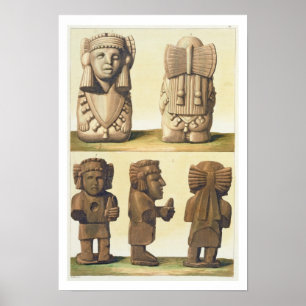 Poster Idoles aztèques, Mexique (lithographie de couleur)