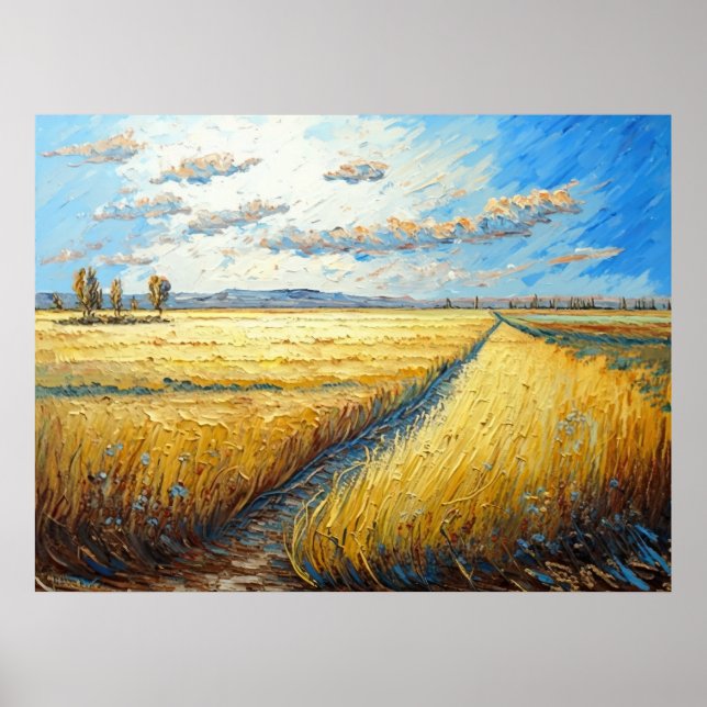Poster Idyllic Golden Blé Fields Meadow (Devant)