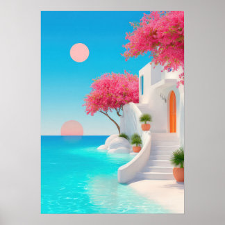 Poster Idyllic Greek island villa with turquoise water