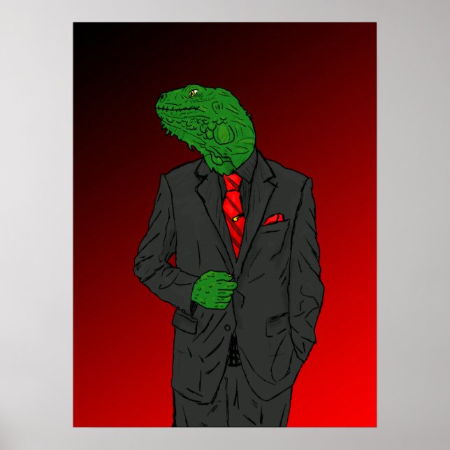 Poster Iguana en costume d'affaires (Devant)