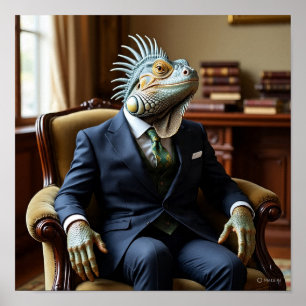 Poster Iguana professionnelle en costume d'entreprise