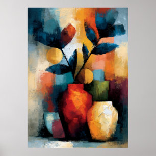 Poster Ikebana japonais moderne Art floral géométrique