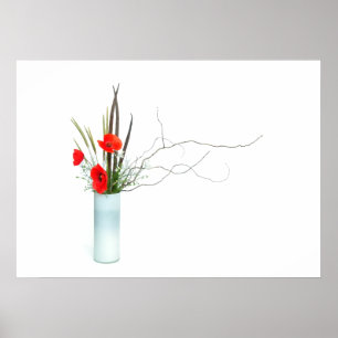 Poster ikebana rouge de disposition de fleurs de pavot