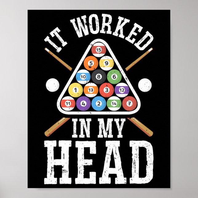 Poster Il A Travaillé Dans Ma Tête Drôle Pool Billard Jou (Devant)