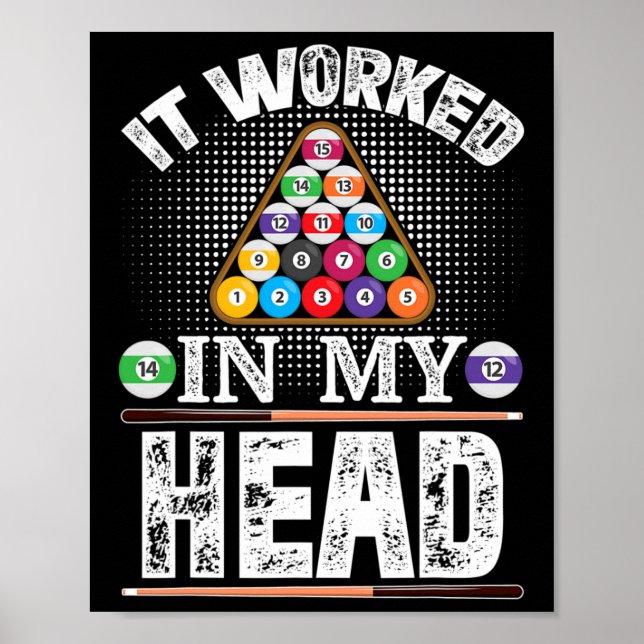 Poster Il A Travaillé Dans Ma Tête Drôle Pool Billard Jou (Devant)