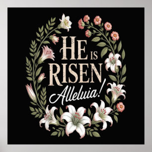 Poster Il Est Ressuscité Alleluia Floral Pâques Chrétien