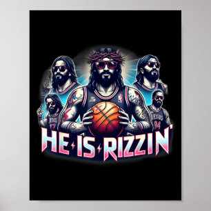 Poster Il Est Rizzin Christian Jésus Jouant Au Basketball