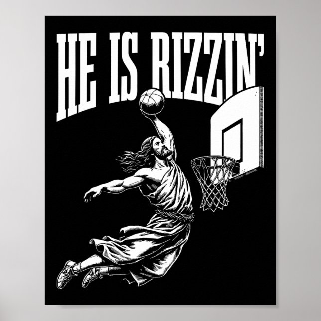 Poster Il Est Rizzin Fun Jesus Basketball Mème (Devant)