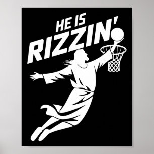 Poster Il Est Rizzin Funny Jesus Bysketbyll Mème Retro Ea