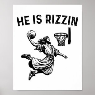 Poster Il est Rizzin Jésus Bysketbyll Chrétien Religieux 