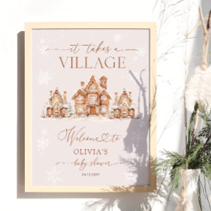 Poster Il faut un Baby shower d'hiver village accueil