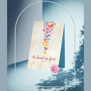 Poster Il M'Aimait D'Abord - 1 Jean 4:19 Aquarelle Coeur