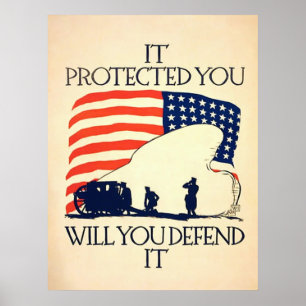 Poster Il vous a protégés la guerre mondiale vintage de ~