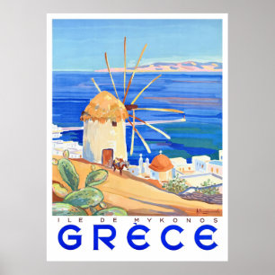 Poster Île de Mykonos en Grèce 1949