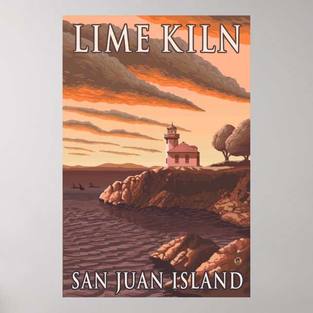 Poster Île de San Juan, WA - Phare de Lime Kiln (Devant)