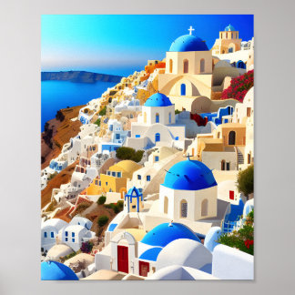 Poster Île de Santorin Grèce Peinture Art numérique