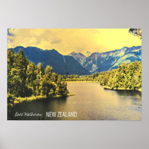 Poster Île du Sud du lac Matheson en Nouvelle-Zélande