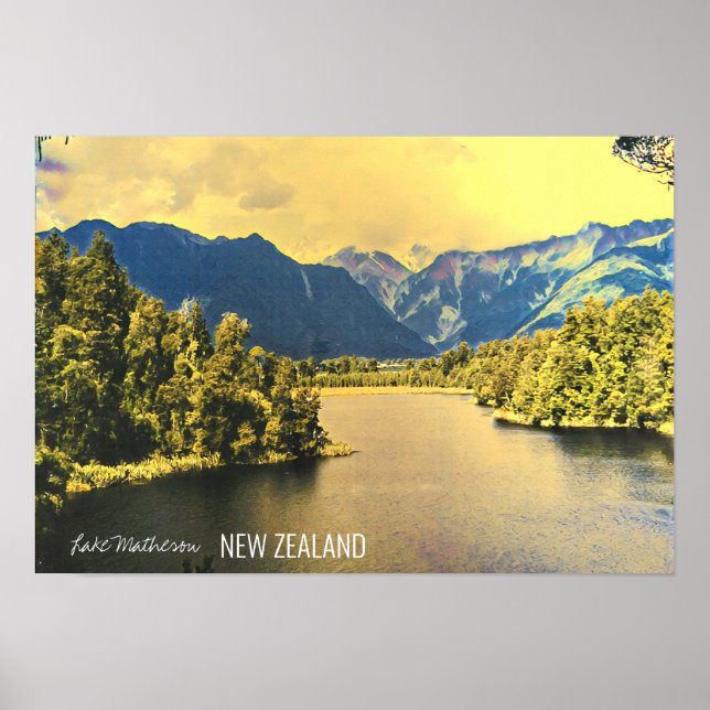 Poster Île du Sud du lac Matheson en Nouvelle-Zélande (Devant)