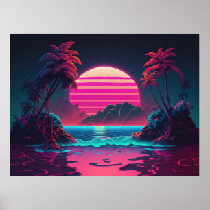 Poster Île électrique : Vibes Synthwave au Paradis