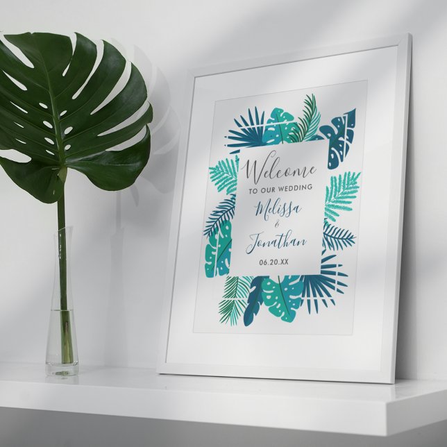 Poster Île tropicale Bleu Vert Bienvenue à notre Mariage (Créateur téléchargé)