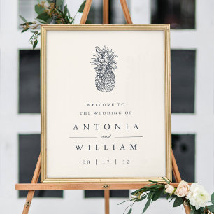 Poster Île Vintage Ananas Mariage Bienvenue