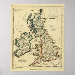 Poster Îles britanniques avec des frontières décrites