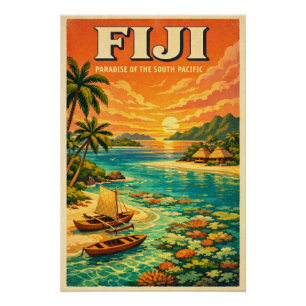 Poster Îles Fidji dans un voyage rétro classique