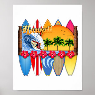 Poster Iles Hawaiiennes Surf