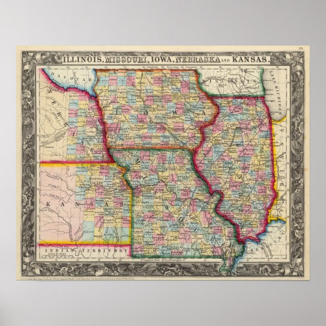 Poster Illinois, Missouri, Iowa, Nebraska Et Kansas (Devant)