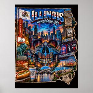 Poster Illinois Skull Art Print État d'esprit