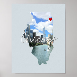 Poster Illinois State Photo insert and town name