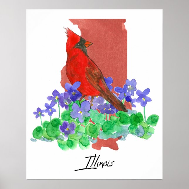 Poster Illinois State Shape Cardinal Purple Wood Violets (Devant)