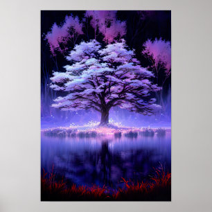 Poster Illumination mystérieuse de l'arbre du lac