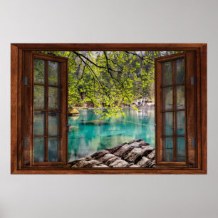 Poster Illusion de fausse fenêtre - Lagon bleu