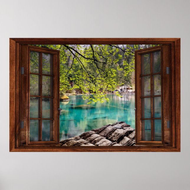 Poster Illusion de fausse fenêtre - Lagon bleu (Devant)
